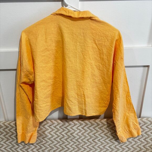 CALIA Tie Front Long Sleeve Linen Beach Shirt Sunrise Orange - Picture 4 of 4